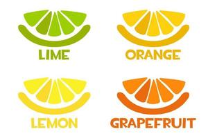 Citrus fruit slices icons, fresh lemon, orange, lime, grapefruit. vector