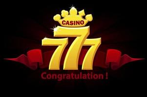 Congratulations 777 slots, jackpot sign, gold gambling emblem for games. vector