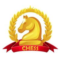 Chess icon with knight chess figure and red ribbon for chess strategy board game vector