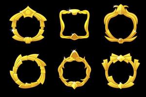 Gold frames avatar, royal different icons template for ui game. Vector illustration set vintage golden picture frame for graphic design.