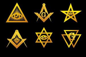 Set Masonic symbol. Vector Golden flat icons.