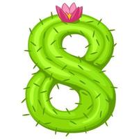 Cartoon cactus number eight with flower font kids numbers. Green figure 8 vector