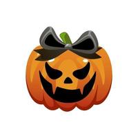 Pumpkin girl with bow, vector Halloween symbol. October holiday