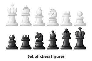 Chess figures for chess strategy board game. Vector Black and white set chess figures