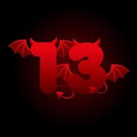Banner devil number 13, red figure with wings and horns for ui games. vector