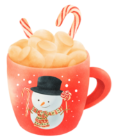 xícara de chocolate quente com ilustrações de marshmallows estilos de aquarela png