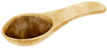 watercolor cocoa powder in wooden spoon png