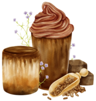 composição de bebida de chocolate aquarela png