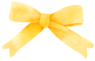 Yellow gift ribbon bow illustrations hand painted watercolor styles png