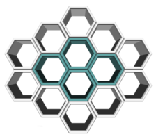 Bloc hexagonal 3ds aligné sur de nombreuses formes, bloc vierge pour ajouter votre texte ou libellé png