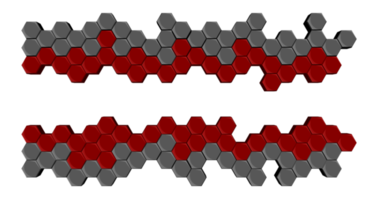 Bloc hexagonal 3ds aligné sur de nombreuses formes, bloc vierge pour ajouter votre texte ou libellé png