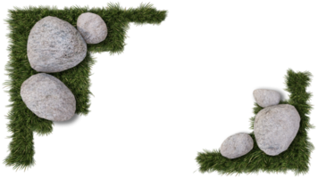 A 3d rendering image of stones place on grass field png