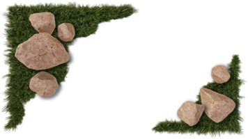 A 3d rendering image of stones place on grass field png