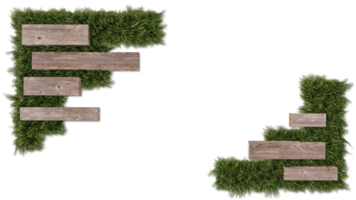 un'immagine di rendering 3d di una scatola di legno ed erba isolata png