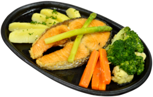 Salmon fillet with potato and vegetable on the plate png