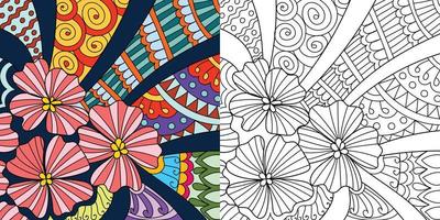 Doodle decorative floral coloring book page illustration