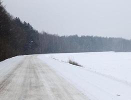 Road in winter, a close up photo