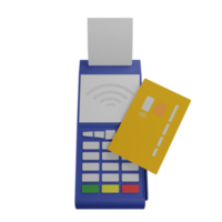 Payment terminal, POS terminal with check and credit card. Approved payment. 3D rendering, png file