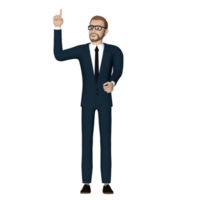 personaje de hombre de negocios apuntando hacia arriba ilustración imagen 3d fondo transparente