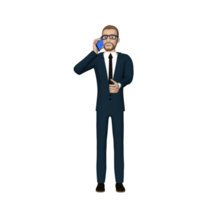 affärsman karaktär med smartphone illustration 3D-bild transparent bakgrund png