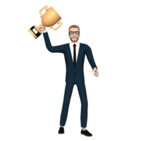 personnage d'homme d'affaires tenant le trophée illustration image 3d fond transparent png