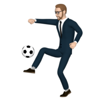 Businessman character playing football illustration 3D image transparent background png