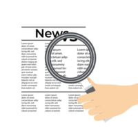 Reading newspapers and collecting information concept. Searching data from a newspaper with a magnifying glass. Newspaper illustration with a magnifying glass vector. Man reading newspaper. png