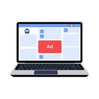 Online ads showing on websites concept. Ad pop-up design in websites or applications on a laptop. Online shop advertising, sale discount promotion, internet fraud, scam ads concept vector. png