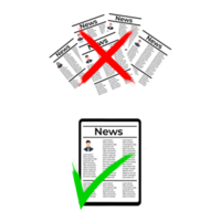 usa il concetto di notizie digitali con una scheda che mostra le notizie. cancellare o boicottare il giornale. scegliendo le notizie online con una scheda. cancella e correggi le icone con un effetto pennello disegnato a mano. png