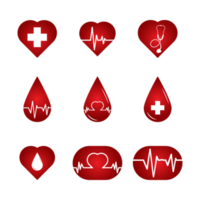 bloed druppel pictogram vector. medisch rood pictogram met bloeddruppel, polspictogram, hartpictogram. medische dienst logo's vector. medische set met rode kleur. png
