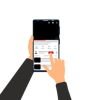 Writing comment for an online video on smartphone vector. Hand holding mobile phone and watching online video. Typing comments with a mobile keyboard for online channel concept vector. png