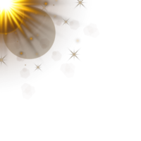 reflexo de lente com raio de luz solar brilhante em fundo escuro. raio de luz solar com reflexo de lente estrela brilhante. efeito de luz de reflexo de lente especial de luz solar vetorial. sol pisca com raios e um holofote brilhante. png