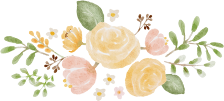 lose aquarellfarbene rosen und wildblumenblumenstraußelemente png