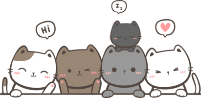 groupe de dessin animé de voeux de famille de chat mignon png