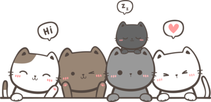 grupo de lindo gatito familia saludo dibujos animados png