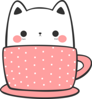lindo gatito en elemento de dibujos animados de taza de café png