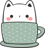 schattige kat in koffiemok cartoon element png