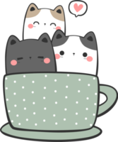 groupe de chat mignon minou dans un élément de dessin animé de tasse à café png