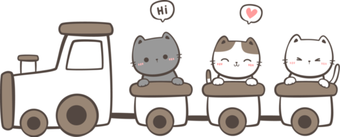 lindo gatito en elemento de dibujos animados de tren png