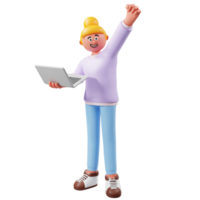 3d render character carrying laptop png