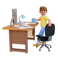Personagem de renderização 3D trabalhando em desktop trabalhando em casa png