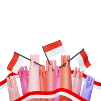 3D render hand met vlag van Indonesië die onafhankelijkheidsdag viert png