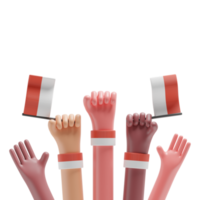 3D render hand met vlag van Indonesië die onafhankelijkheidsdag viert png