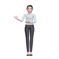 linda chica que presenta traje de negocios de pose, render 3d ilustración de personaje de mujer de negocios png