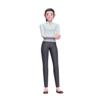 mulher de negócios posando com braços cruzados, 3d render ilustração de personagem de mulher de negócios