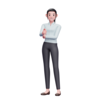 Business woman pointing at camera, 3D render business woman character illustration png