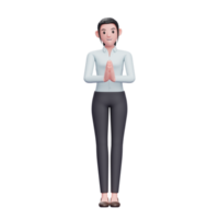 3d chica con gesto namaste, 3d render ilustración de personaje de mujer de negocios png