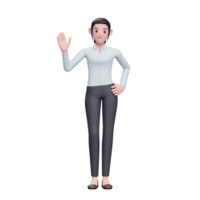 mulher de negócios acenando com a mão dizendo oi, 3d render ilustração de personagem de mulher de negócios png