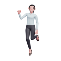 3D-flicka som hoppar i luften och firar, 3d gör illustration för karaktär för affärskvinna png