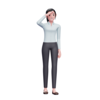 Mulher de negócios 3d olhando para longe, ilustração de personagem de mulher de negócios de renderização 3d png